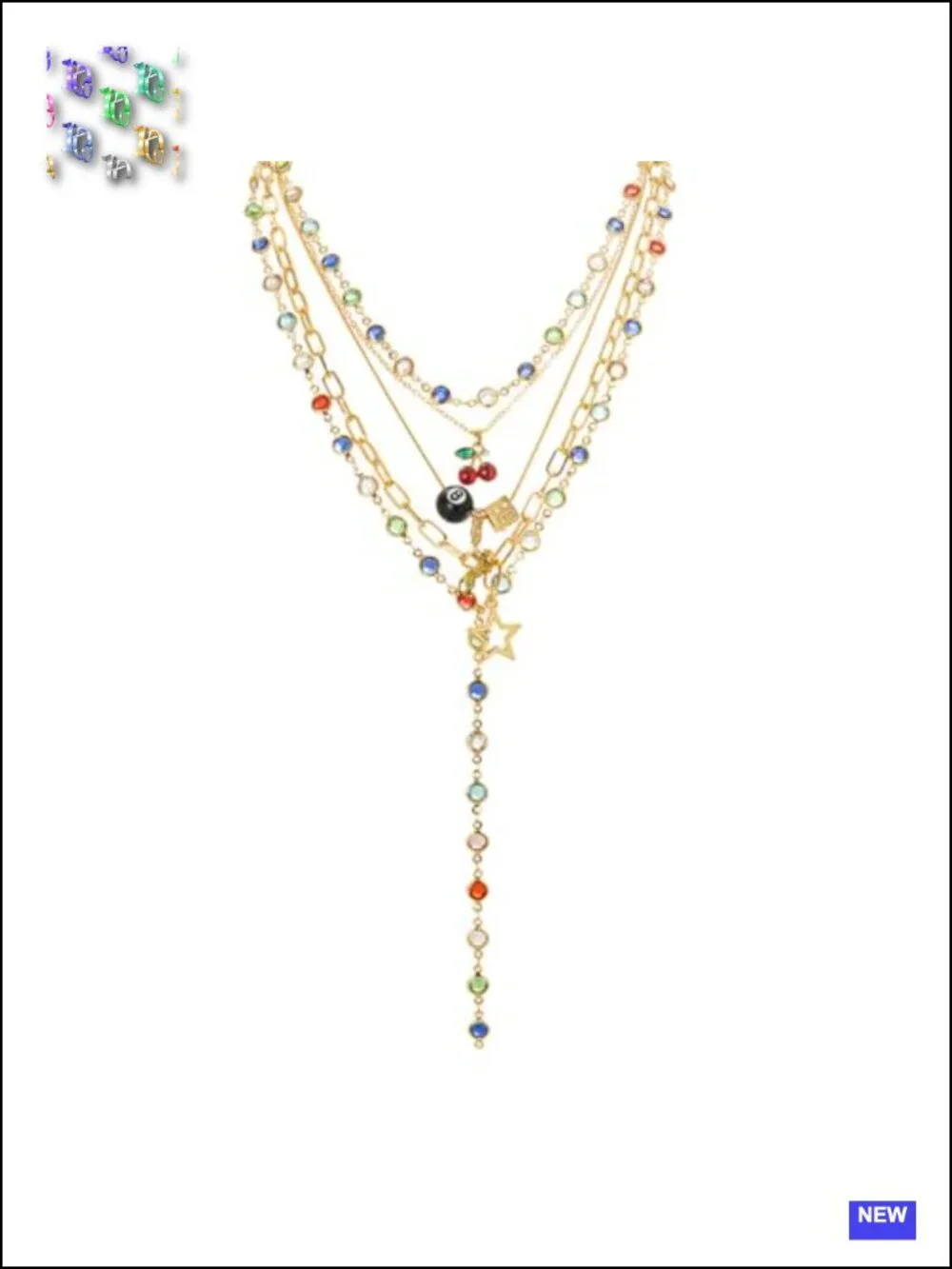 Layered Necklace Set with Cherry 8 Ball Leopard Dice Star Charms